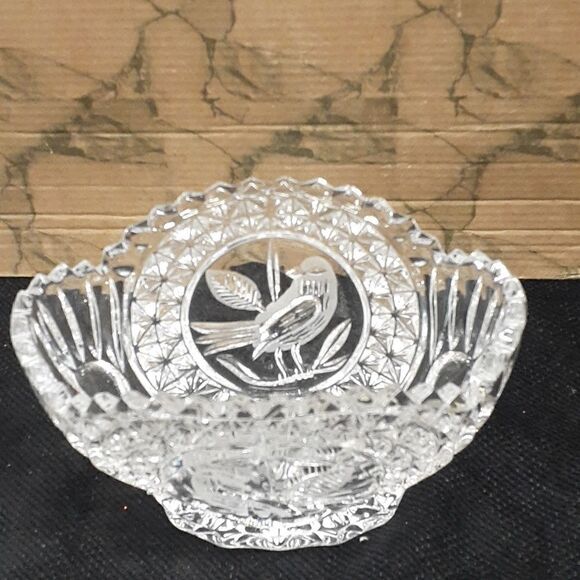 MCM crystal candy bowl with etched bird  and small trinket dish with etched bird - Picture 2 of 11